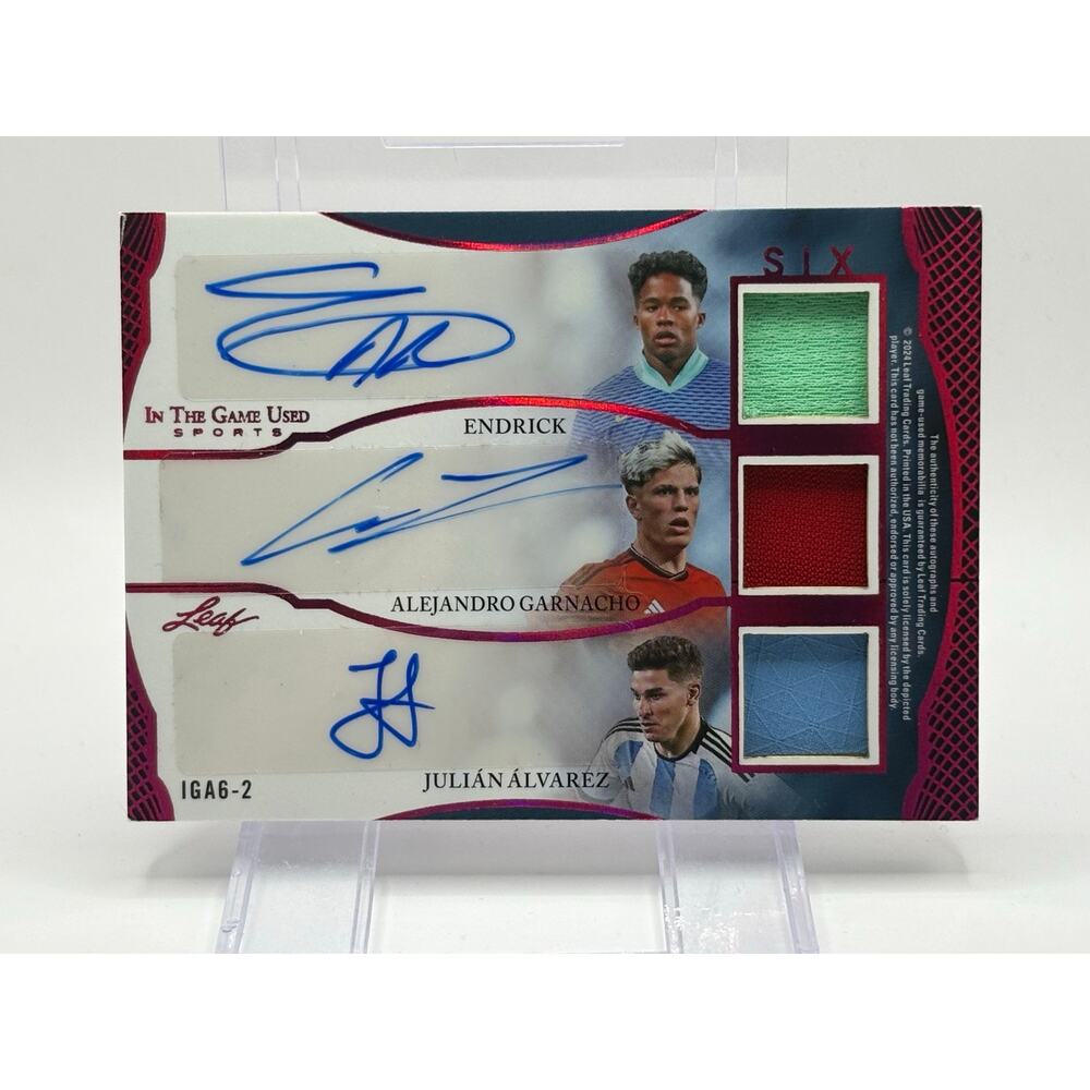 2025 Leaf Game Used 6 Patch Auto 7/7 Endrick Garnacho Alvarez Junior Pedri Gavi